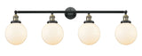 215-BAB-G201-8 4-Light 44" Black Antique Brass Bath Vanity Light - Matte White Cased Beacon Glass - LED Bulb - Dimmensions: 44 x 9.125 x 14.125 - Glass Up or Down: Yes