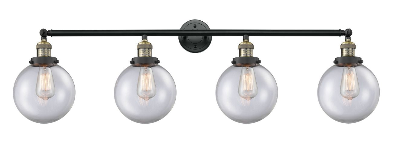 215-BAB-G202-8 4-Light 44" Black Antique Brass Bath Vanity Light - Clear Beacon Glass - LED Bulb - Dimmensions: 44 x 9.125 x 14.125 - Glass Up or Down: Yes