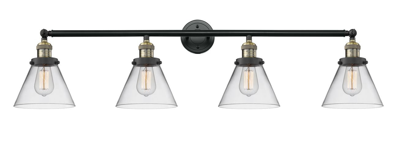 215-BAB-G42 4-Light 43.75" Black Antique Brass Bath Vanity Light - Clear Large Cone Glass - LED Bulb - Dimmensions: 43.75 x 8.375 x 10 - Glass Up or Down: Yes