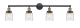 215-BAB-G513 4-Light 42" Black Antique Brass Bath Vanity Light - Clear Deco Swirl Small Bell Glass - LED Bulb - Dimmensions: 42 x 7 x 9.75 - Glass Up or Down: Yes