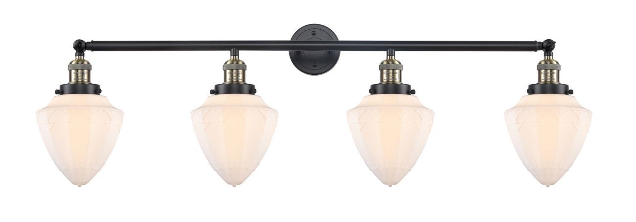 215-BAB-G661-7 4-Light 45.75" Black Antique Brass Bath Vanity Light - Matte White Cased Small Bullet Glass - LED Bulb - Dimmensions: 45.75 x 8 x 15 - Glass Up or Down: Yes