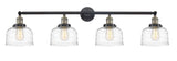 215-BAB-G713 4-Light 44" Black Antique Brass Bath Vanity Light - Clear Deco Swirl Large Bell Glass - LED Bulb - Dimmensions: 44 x 8.5 x 9.75 - Glass Up or Down: Yes
