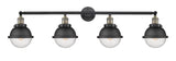 215-BAB-HFS-64-BK 4-Light 45.925" Matte Black Bath Vanity Light - Seedy Hampden Glass - LED Bulb - Dimmensions: 45.925 x 8.125 x 10.25 - Glass Up or Down: Yes