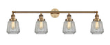 215-BB-G142 4-Light 42.25" Brushed Brass Bath Vanity Light - Clear Chatham Glass - LED Bulb - Dimmensions: 42.25 x 7.625 x 10.75 - Glass Up or Down: Yes