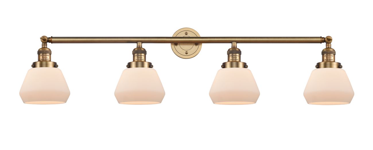 215-BB-G171 4-Light 42.75" Brushed Brass Bath Vanity Light - Matte White Cased Fulton Glass - LED Bulb - Dimmensions: 42.75 x 7.875 x 9.25 - Glass Up or Down: Yes