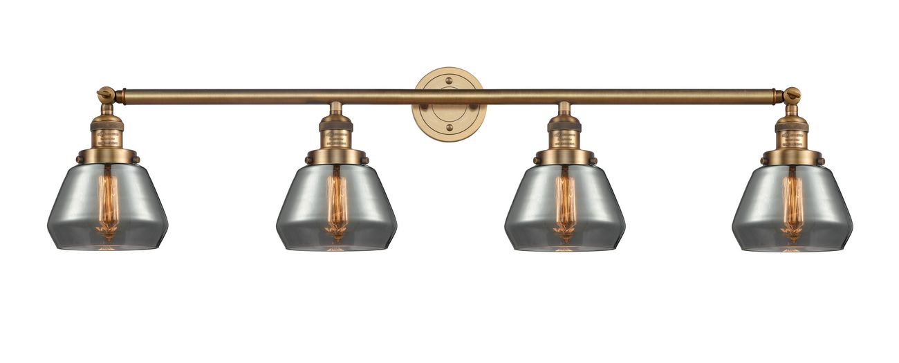215-BB-G173 4-Light 42.75" Brushed Brass Bath Vanity Light - Plated Smoke Fulton Glass - LED Bulb - Dimmensions: 42.75 x 7.875 x 9.25 - Glass Up or Down: Yes