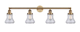 215-BB-G192 4-Light 42.25" Brushed Brass Bath Vanity Light - Clear Bellmont Glass - LED Bulb - Dimmensions: 42.25 x 7.625 x 10.5 - Glass Up or Down: Yes