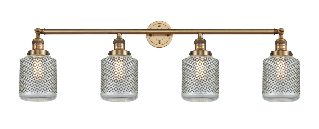 4-Light 44" Brushed Brass Bath Vanity Light - Vintage Wire Mesh Stanton Glass - LED Bulbs Included