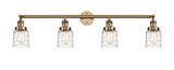 215-BB-G513 4-Light 42" Brushed Brass Bath Vanity Light - Clear Deco Swirl Small Bell Glass - LED Bulb - Dimmensions: 42 x 7 x 9.75 - Glass Up or Down: Yes
