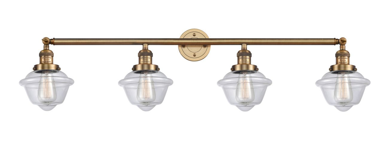 215-BB-G532 4-Light 46" Brushed Brass Bath Vanity Light - Clear Small Oxford Glass - LED Bulb - Dimmensions: 46 x 9 x 10 - Glass Up or Down: Yes