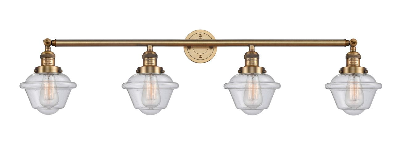 215-BB-G534 4-Light 46" Brushed Brass Bath Vanity Light - Seedy Small Oxford Glass - LED Bulb - Dimmensions: 46 x 9 x 10 - Glass Up or Down: Yes