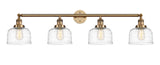 215-BB-G713 4-Light 44" Brushed Brass Bath Vanity Light - Clear Deco Swirl Large Bell Glass - LED Bulb - Dimmensions: 44 x 8.5 x 9.75 - Glass Up or Down: Yes