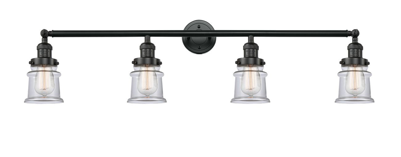 215-BK-G182S 4-Light 42" Matte Black Bath Vanity Light - Clear Small Canton Glass - LED Bulb - Dimmensions: 42 x 7.5 x 11.25 - Glass Up or Down: Yes