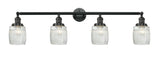 215-BK-G302 4-Light 42" Matte Black Bath Vanity Light - Thick Clear Halophane Colton Glass - LED Bulb - Dimmensions: 42 x 7 x 11 - Glass Up or Down: Yes