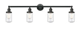215-BK-G314 4-Light 43" Matte Black Bath Vanity Light - Seedy Dover Glass - LED Bulb - Dimmensions: 43 x 7.5 x 10.75 - Glass Up or Down: Yes