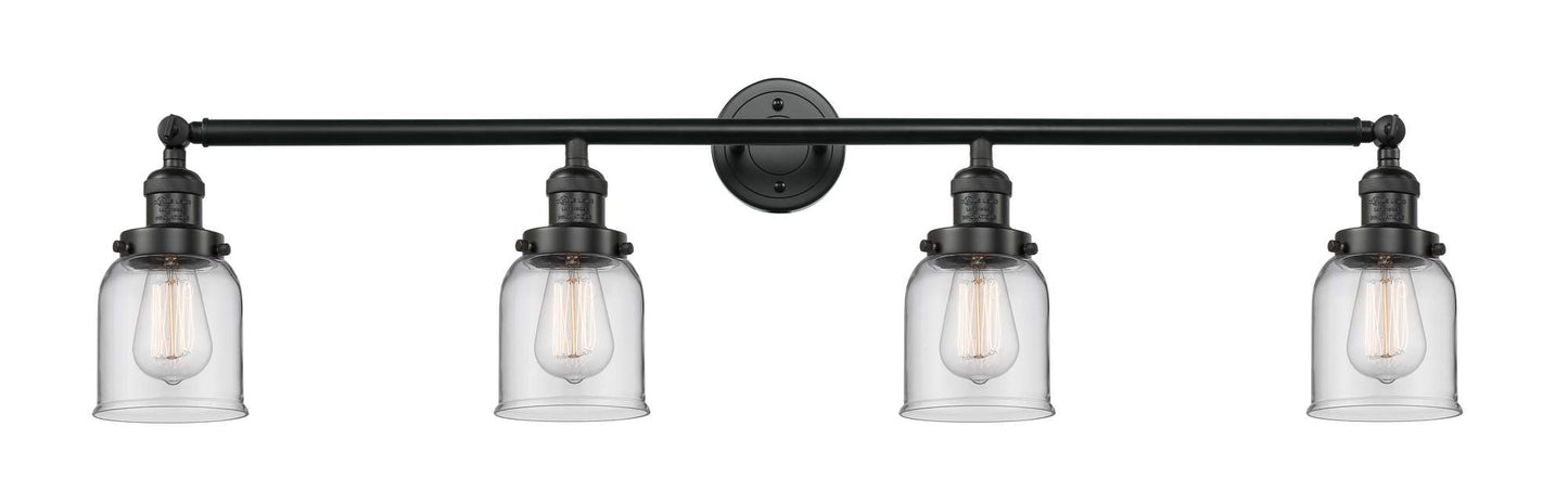 215-BK-G52 4-Light 42" Matte Black Bath Vanity Light - Clear Small Bell Glass - LED Bulb - Dimmensions: 42 x 7 x 9.75 - Glass Up or Down: Yes