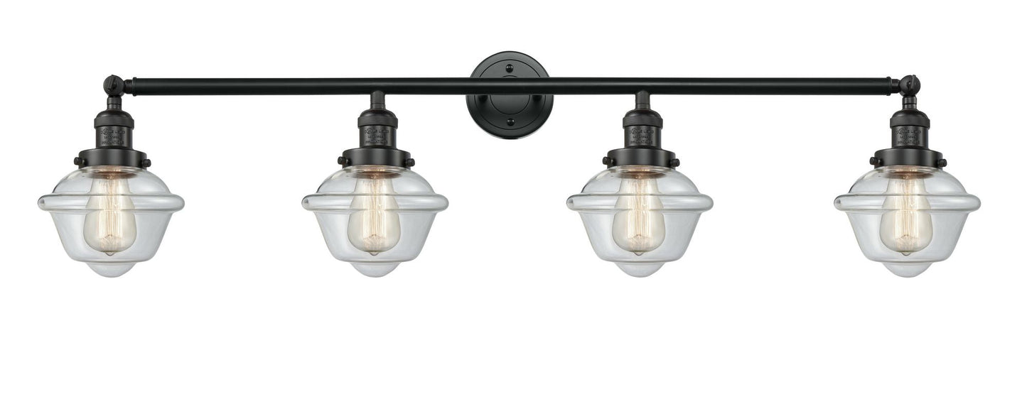 215-BK-G532 4-Light 46" Matte Black Bath Vanity Light - Clear Small Oxford Glass - LED Bulb - Dimmensions: 46 x 9 x 10 - Glass Up or Down: Yes