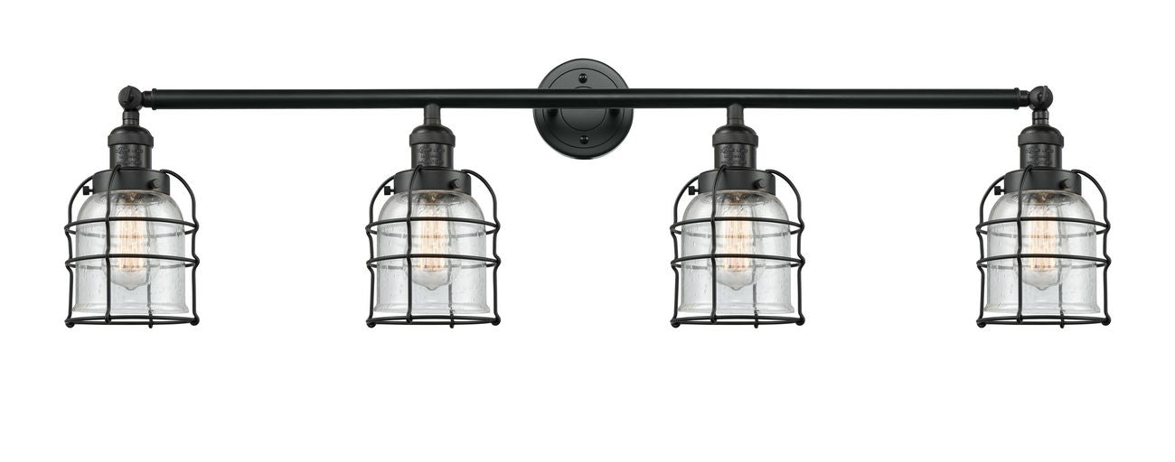 4-Light 42" Matte Black Bath Vanity Light - Seedy Small Bell Cage Glass - Choice LED Bulbs