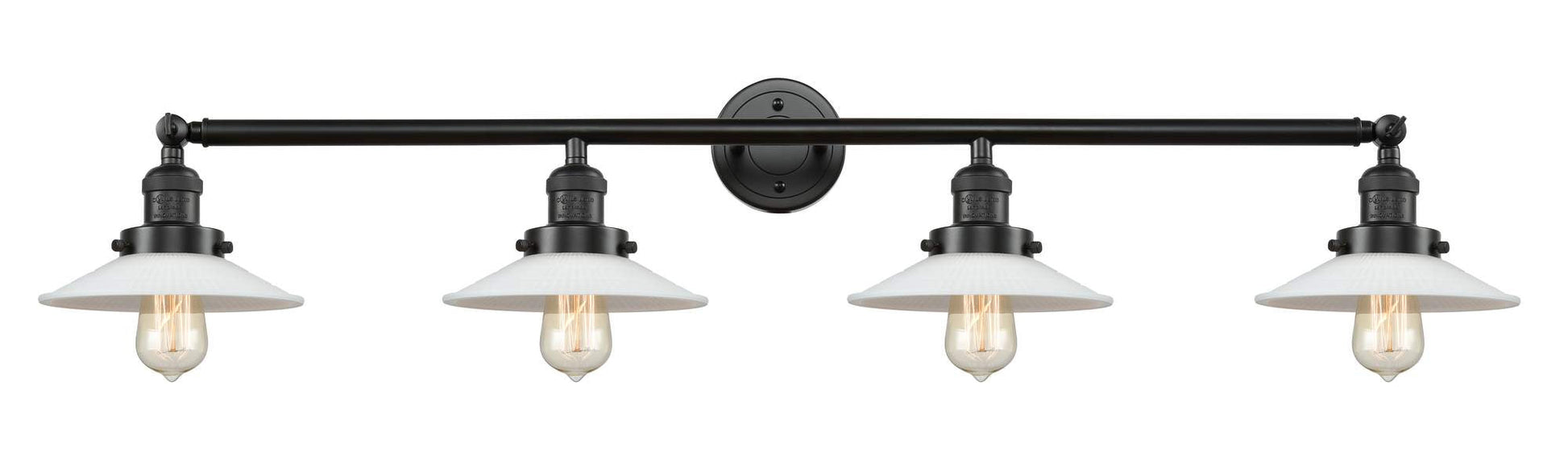 215-OB-G1 4-Light 44.5" Oil Rubbed Bronze Bath Vanity Light - White Halophane Glass - LED Bulb - Dimmensions: 44.5 x 9 x 6.5 - Glass Up or Down: Yes
