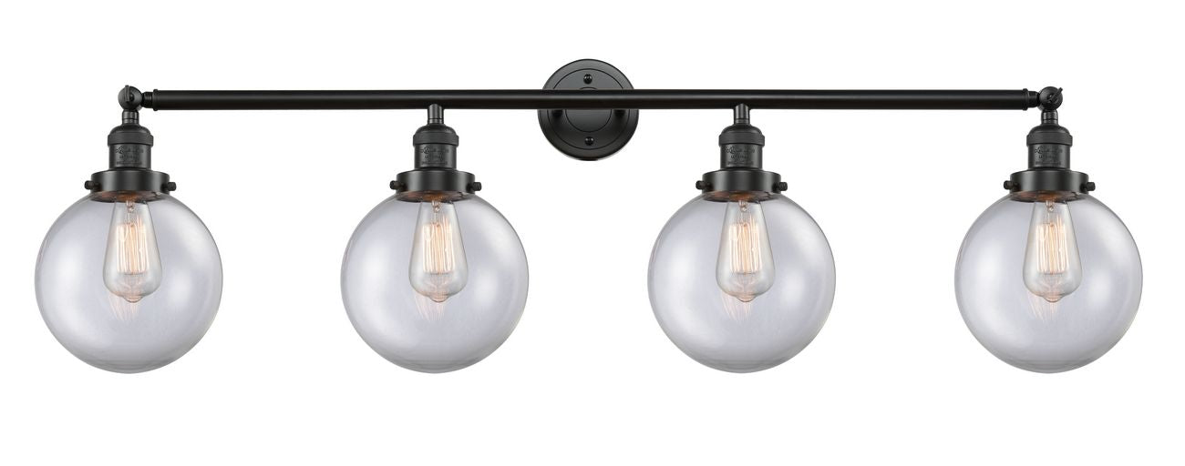 215-OB-G202-8 4-Light 44" Oil Rubbed Bronze Bath Vanity Light - Clear Beacon Glass - LED Bulb - Dimmensions: 44 x 9.125 x 14.125 - Glass Up or Down: Yes