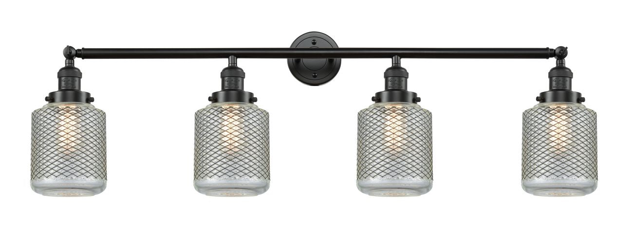 215-OB-G262 4-Light 44" Oil Rubbed Bronze Bath Vanity Light - Vintage Wire Mesh Stanton Glass - LED Bulb - Dimmensions: 44 x 8 x 14 - Glass Up or Down: Yes