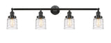 215-OB-G513 4-Light 42" Oil Rubbed Bronze Bath Vanity Light - Clear Deco Swirl Small Bell Glass - LED Bulb - Dimmensions: 42 x 7 x 9.75 - Glass Up or Down: Yes