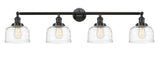215-OB-G713 4-Light 44" Oil Rubbed Bronze Bath Vanity Light - Clear Deco Swirl Large Bell Glass - LED Bulb - Dimmensions: 44 x 8.5 x 9.75 - Glass Up or Down: Yes