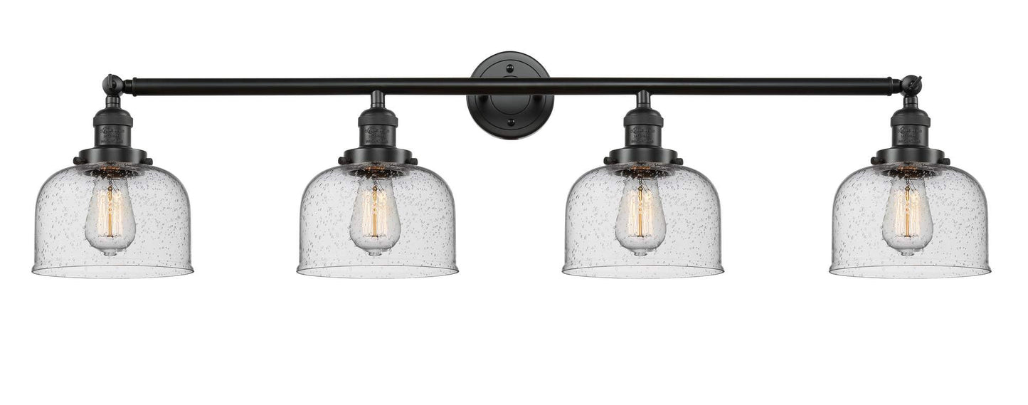 215-OB-G74 4-Light 44" Oil Rubbed Bronze Bath Vanity Light - Seedy Large Bell Glass - LED Bulb - Dimmensions: 44 x 8.5 x 9.75 - Glass Up or Down: Yes