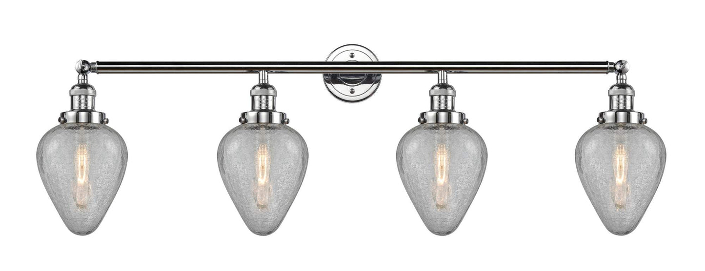 215-PC-G165 4-Light 43" Polished Chrome Bath Vanity Light - Clear Crackle Geneseo Glass - LED Bulb - Dimmensions: 43 x 8 x 13.25 - Glass Up or Down: Yes