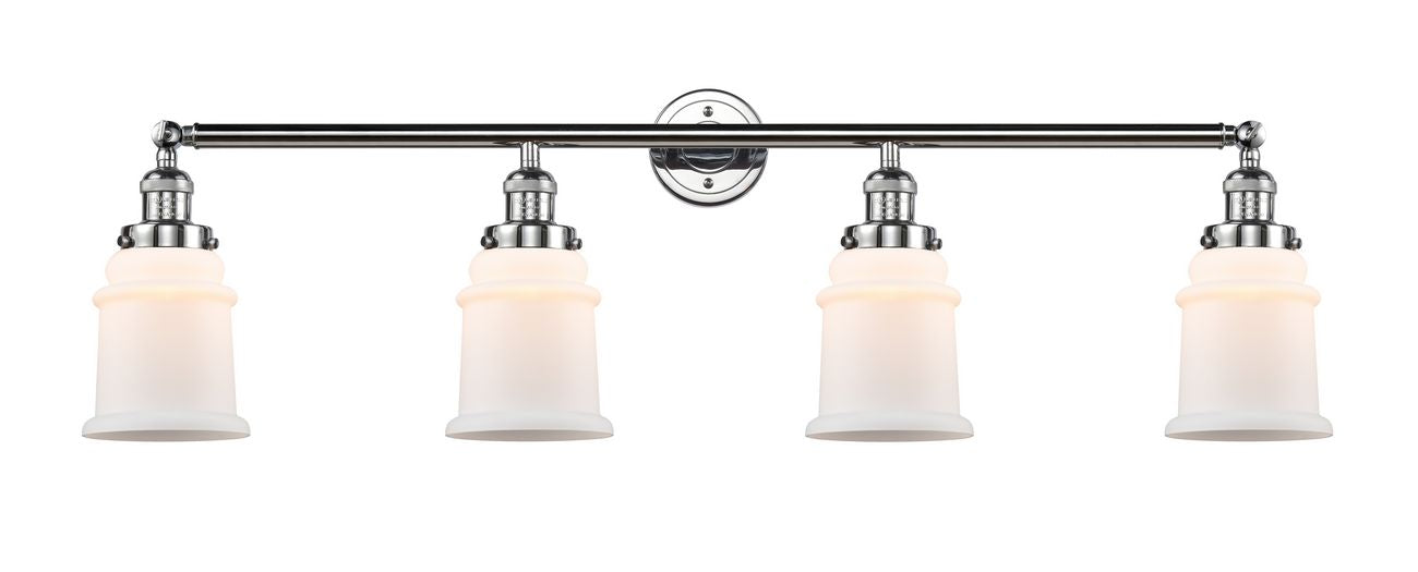 215-PC-G181 4-Light 42" Polished Chrome Bath Vanity Light - Matte White Canton Glass - LED Bulb - Dimmensions: 42 x 7.5 x 11.25 - Glass Up or Down: Yes