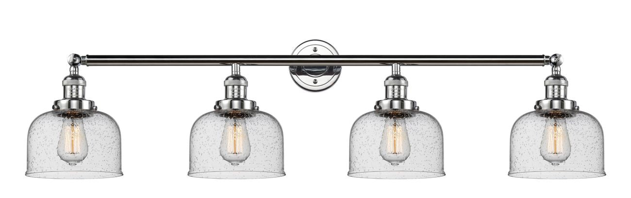 215-PC-G74 4-Light 44" Polished Chrome Bath Vanity Light - Seedy Large Bell Glass - LED Bulb - Dimmensions: 44 x 8.5 x 9.75 - Glass Up or Down: Yes