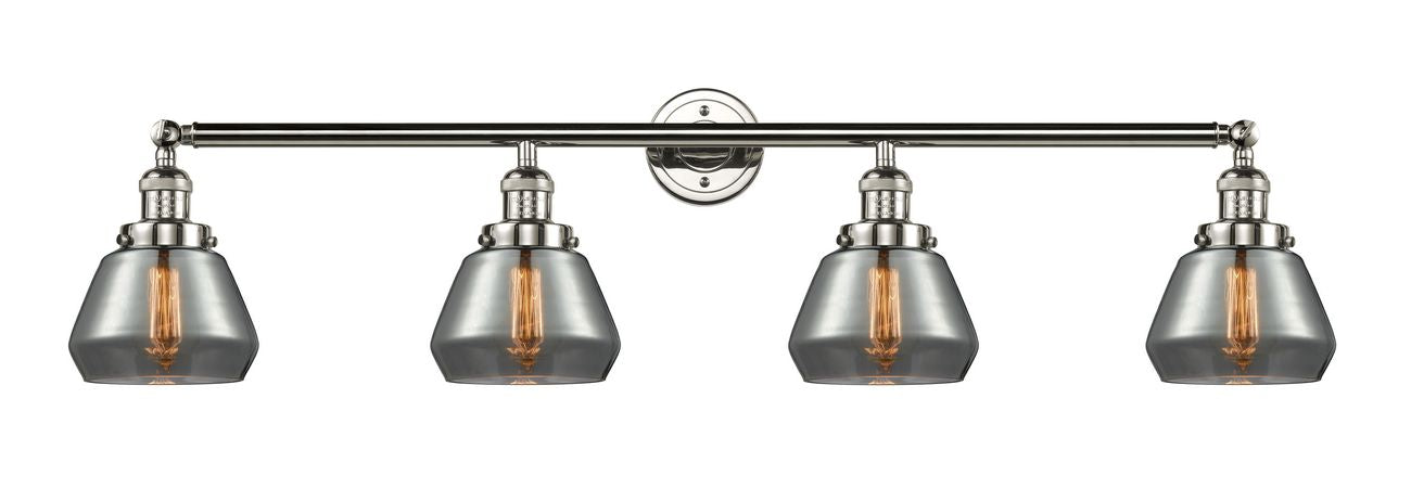 215-PN-G173 4-Light 42.75" Polished Nickel Bath Vanity Light - Plated Smoke Fulton Glass - LED Bulb - Dimmensions: 42.75 x 7.875 x 9.25 - Glass Up or Down: Yes