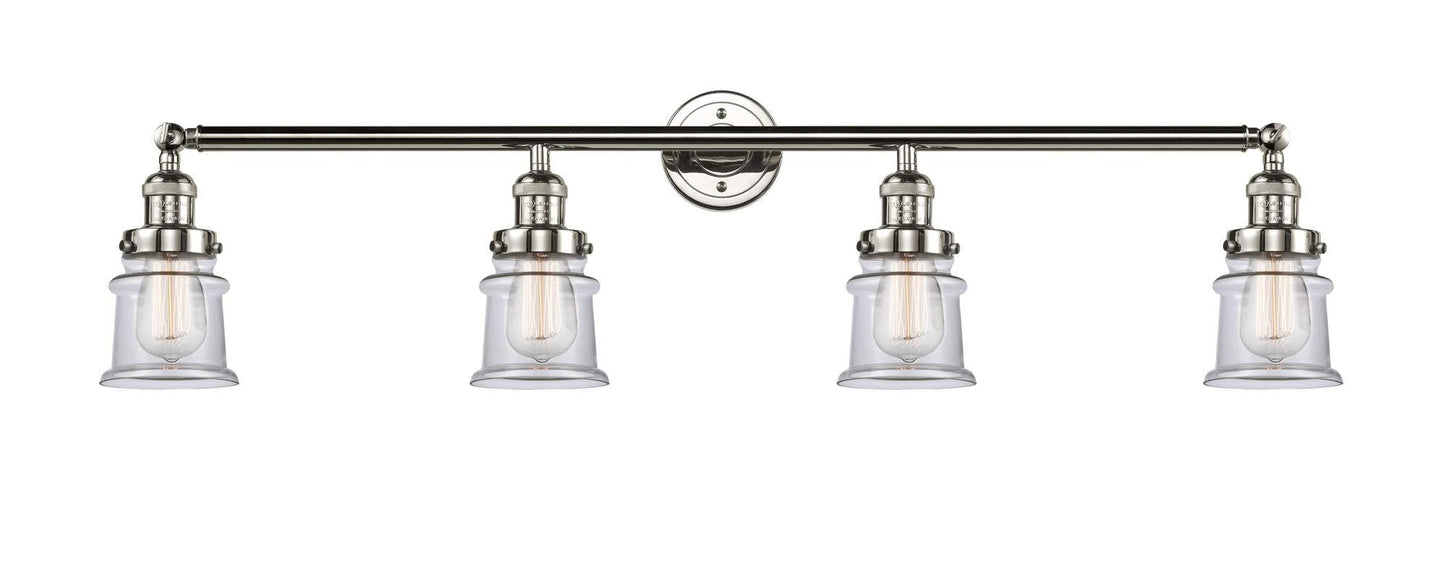 215-PN-G182S 4-Light 42" Polished Nickel Bath Vanity Light - Clear Small Canton Glass - LED Bulb - Dimmensions: 42 x 7.5 x 11.25 - Glass Up or Down: Yes