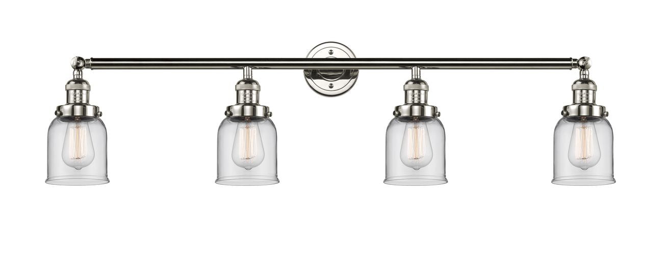 215-PN-G52 4-Light 42" Polished Nickel Bath Vanity Light - Clear Small Bell Glass - LED Bulb - Dimmensions: 42 x 7 x 9.75 - Glass Up or Down: Yes