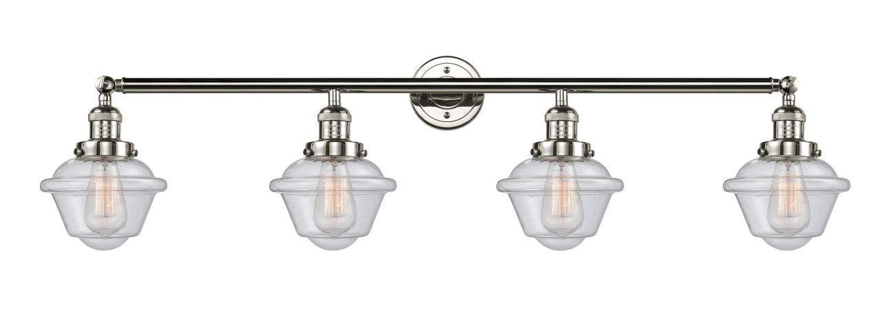 215-PN-G534 4-Light 46" Polished Nickel Bath Vanity Light - Seedy Small Oxford Glass - LED Bulb - Dimmensions: 46 x 9 x 10 - Glass Up or Down: Yes