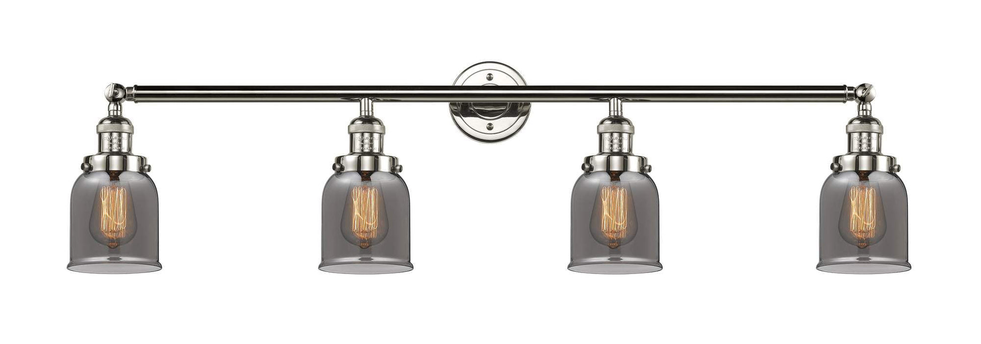 215-PN-G53 4-Light 42" Polished Nickel Bath Vanity Light - Plated Smoke Small Bell Glass - LED Bulb - Dimmensions: 42 x 7 x 9.75 - Glass Up or Down: Yes