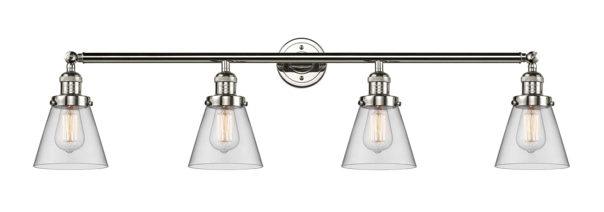 215-PN-G62 4-Light 42.25" Polished Nickel Bath Vanity Light - Clear Small Cone Glass - LED Bulb - Dimmensions: 42.25 x 7.625 x 9.75 - Glass Up or Down: Yes