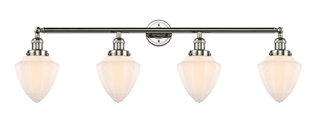 215-PN-G661-7 4-Light 45.75" Polished Nickel Bath Vanity Light - Matte White Cased Small Bullet Glass - LED Bulb - Dimmensions: 45.75 x 8 x 15 - Glass Up or Down: Yes