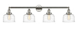 215-PN-G713 4-Light 44" Polished Nickel Bath Vanity Light - Clear Deco Swirl Large Bell Glass - LED Bulb - Dimmensions: 44 x 8.5 x 9.75 - Glass Up or Down: Yes