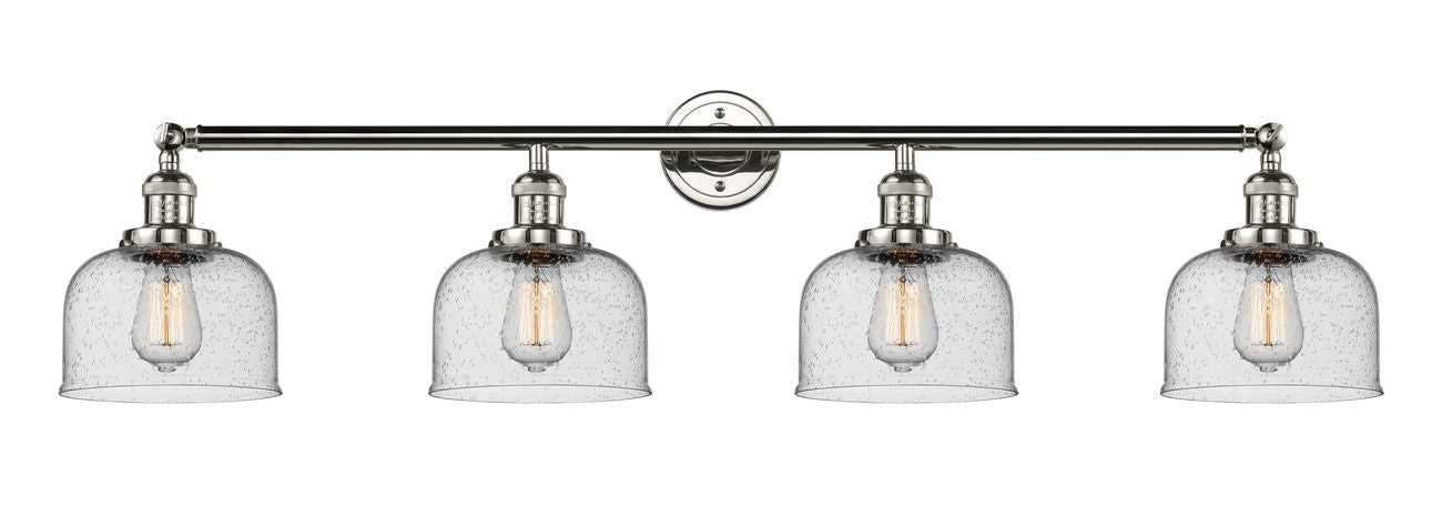 215-PN-G74 4-Light 44" Polished Nickel Bath Vanity Light - Seedy Large Bell Glass - LED Bulb - Dimmensions: 44 x 8.5 x 9.75 - Glass Up or Down: Yes