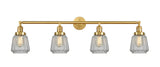 215-SG-G142 4-Light 42.25" Satin Gold Bath Vanity Light - Clear Chatham Glass - LED Bulb - Dimmensions: 42.25 x 7.625 x 10.75 - Glass Up or Down: Yes
