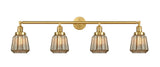 215-SG-G146 4-Light 42.25" Satin Gold Bath Vanity Light - Mercury Plated Chatham Glass - LED Bulb - Dimmensions: 42.25 x 7.625 x 10.75 - Glass Up or Down: Yes