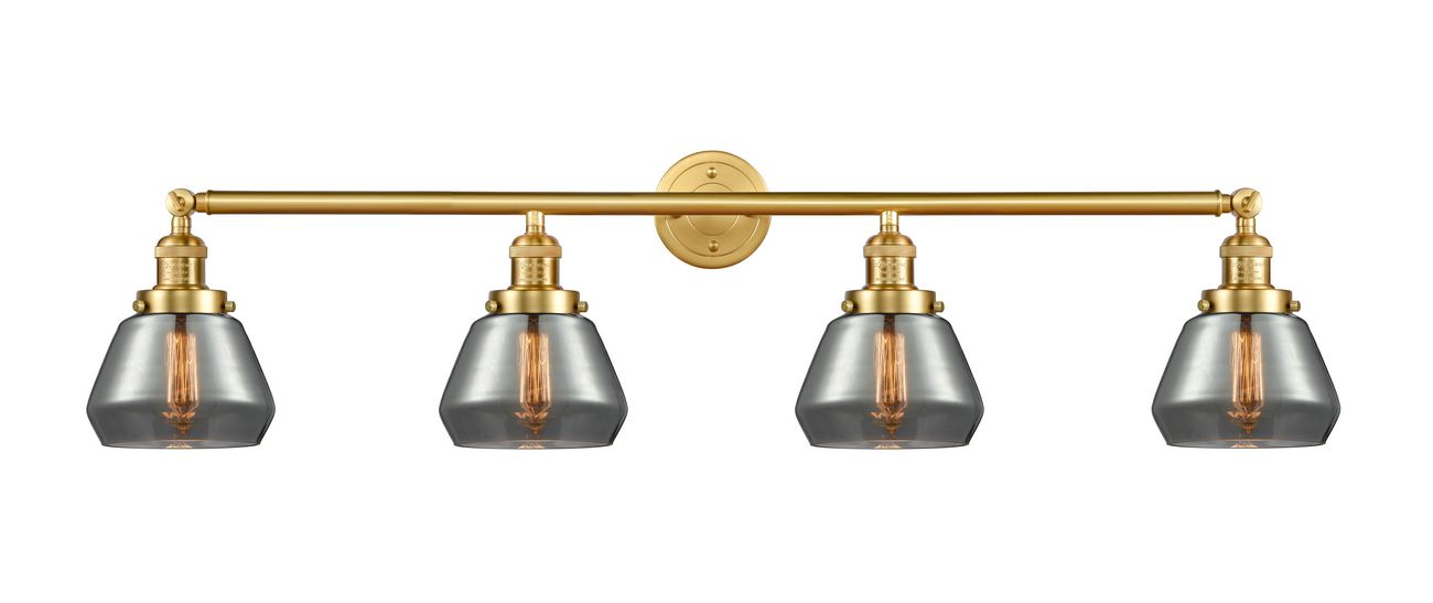 215-SG-G173 4-Light 42.75" Satin Gold Bath Vanity Light - Plated Smoke Fulton Glass - LED Bulb - Dimmensions: 42.75 x 7.875 x 9.25 - Glass Up or Down: Yes
