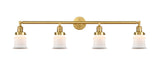 215-SG-G181S 4-Light 42" Satin Gold Bath Vanity Light - Matte White Small Canton Glass - LED Bulb - Dimmensions: 42 x 7.5 x 11.25 - Glass Up or Down: Yes
