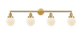 215-SG-G201-6 4-Light 42" Satin Gold Bath Vanity Light - Matte White Cased Beacon Glass - LED Bulb - Dimmensions: 42 x 8.125 x 12.125 - Glass Up or Down: Yes