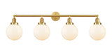 215-SG-G201-8 4-Light 44" Satin Gold Bath Vanity Light - Matte White Cased Beacon Glass - LED Bulb - Dimmensions: 44 x 9.125 x 14.125 - Glass Up or Down: Yes
