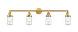 215-SG-G314 4-Light 43" Satin Gold Bath Vanity Light - Seedy Dover Glass - LED Bulb - Dimmensions: 43 x 7.5 x 10.75 - Glass Up or Down: Yes