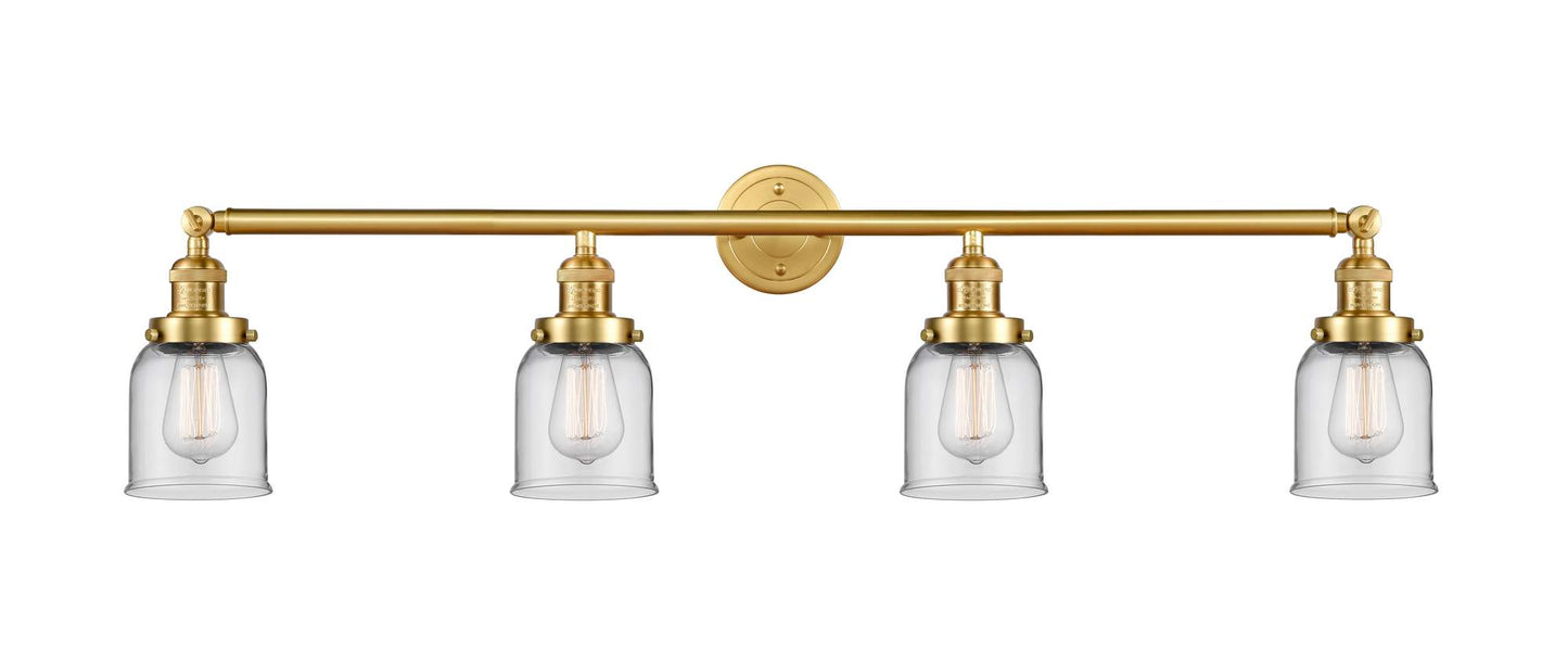 215-SG-G52 4-Light 42" Satin Gold Bath Vanity Light - Clear Small Bell Glass - LED Bulb - Dimmensions: 42 x 7 x 9.75 - Glass Up or Down: Yes