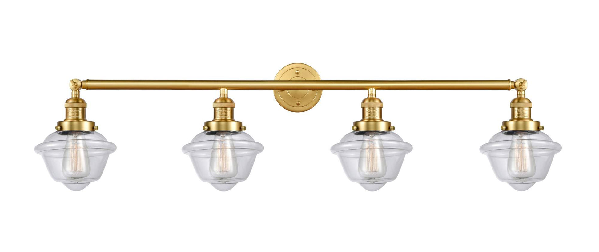215-SG-G532 4-Light 46" Satin Gold Bath Vanity Light - Clear Small Oxford Glass - LED Bulb - Dimmensions: 46 x 9 x 10 - Glass Up or Down: Yes