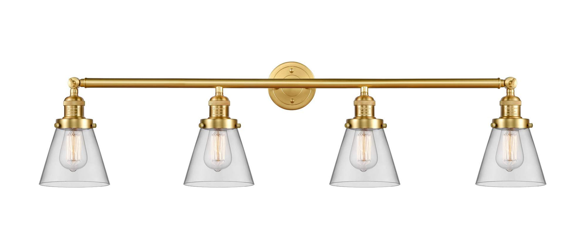 215-SG-G62 4-Light 42.25" Satin Gold Bath Vanity Light - Clear Small Cone Glass - LED Bulb - Dimmensions: 42.25 x 7.625 x 9.75 - Glass Up or Down: Yes